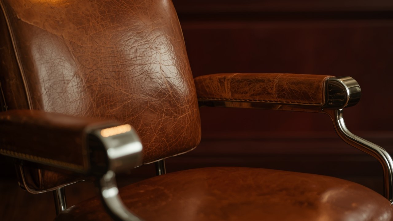 Schere und Terminbuch auf dunklem Holz, Kupfer-Gold-Detail