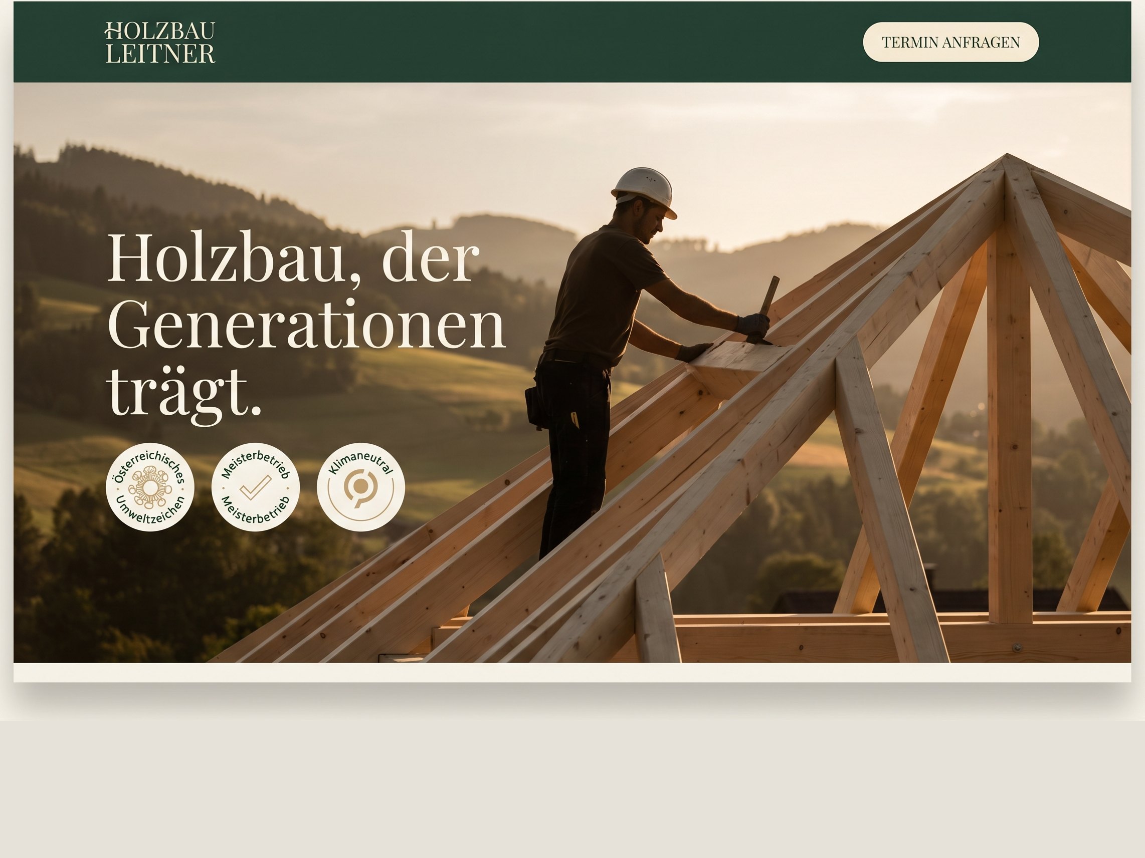 Moderne Website der fiktiven Zimmerei (Beispiel)