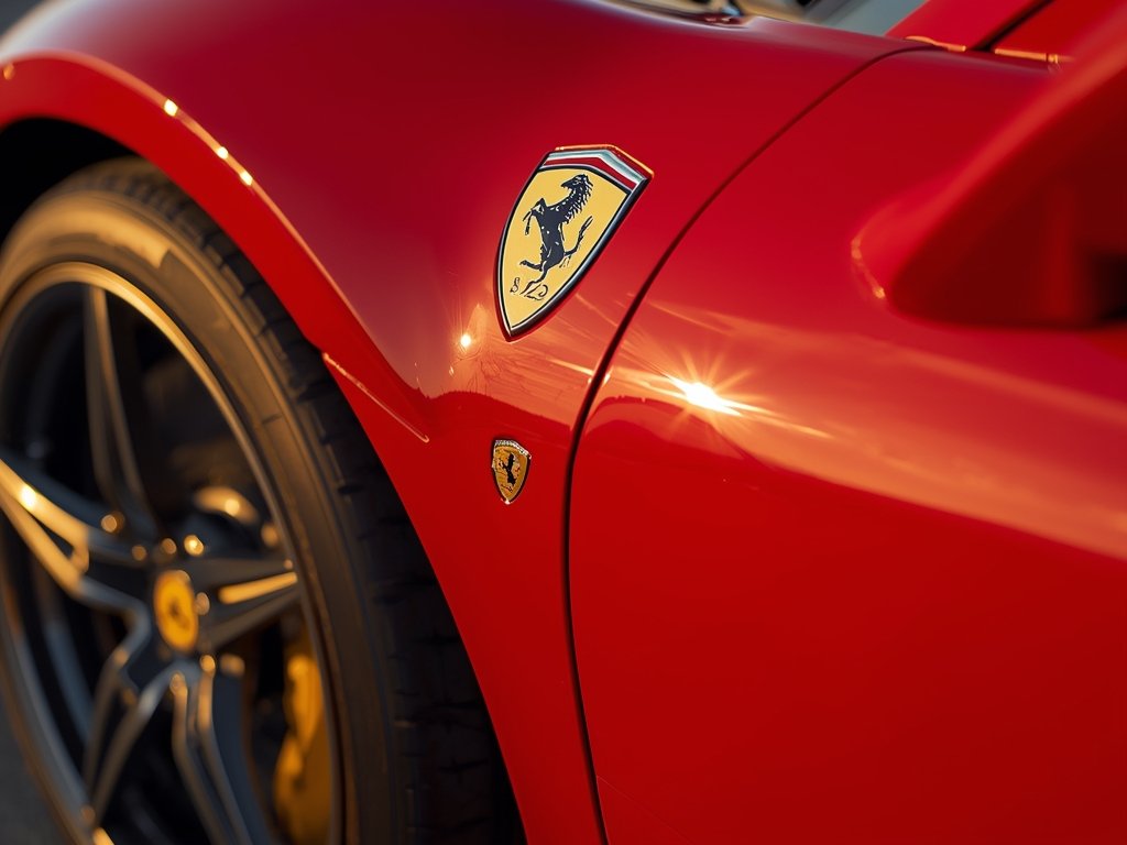 Ferrari-Detail: Kanten, Felgen, Nähte